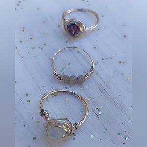 Silver gemstone beads wire wrapped rings